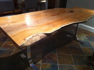 Yew slab dining table