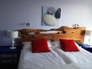 natural wood slab headboard