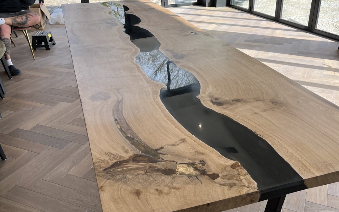 Natural wood resin river dining tables